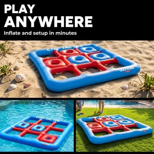 Golf Pong Chip Tac Toe Floating Pool Game - 4FT Inflatable Tic Tac Toe Pool Toy for Adults &amp; Teens, Outdoor Games, Pool Party Games, Backyard Games &amp; Yard Games (Club Included)