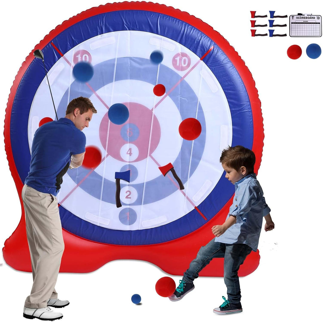 6-Foot Giant Inflatable Dartboard (Includes Air Pump), 6 Axe Darts, and 2 Soccer Balls; Large Carnival Games, Backyard Games, Giant Outdoor Games, and Inflatable Games