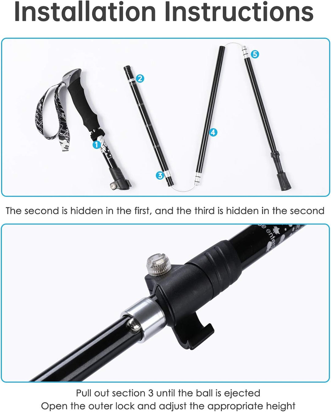 Trekking Poles - Aluminum 7075 Adjustable Walking Sticks with Quick Locks, Expandable to 53", Ultralight for Hiking, Camping, Mountains (Set of 2)