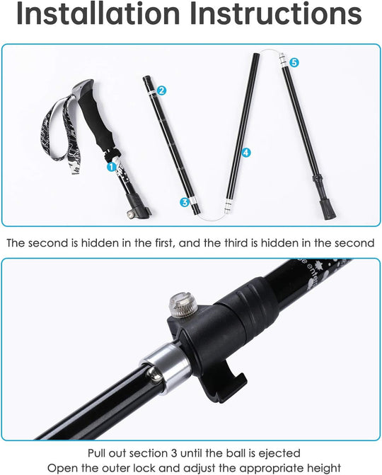 Trekking Poles - Aluminum 7075 Adjustable Walking Sticks with Quick Locks, Expandable to 53", Ultralight for Hiking, Camping, Mountains (Set of 2)