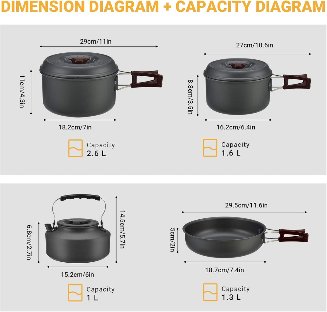 Bulin 24/13/11/8PCS Camping Cookware Pots and Pans Backpacking Cooking Set Lightweight Cookware Mess Kit Outdoor Cook Gear for Family Hiking Picnic