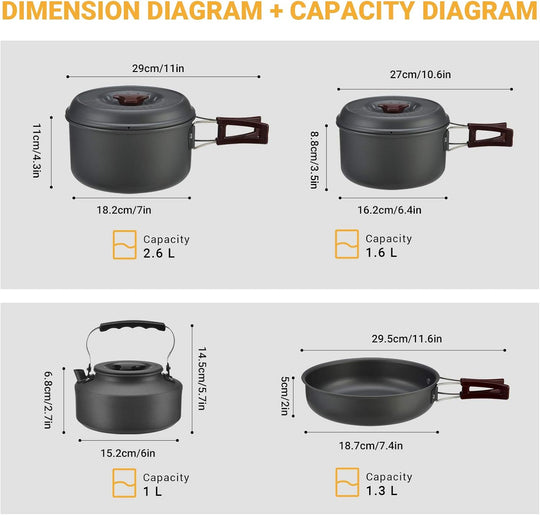 Bulin 24/13/11/8PCS Camping Cookware Pots and Pans Backpacking Cooking Set Lightweight Cookware Mess Kit Outdoor Cook Gear for Family Hiking Picnic