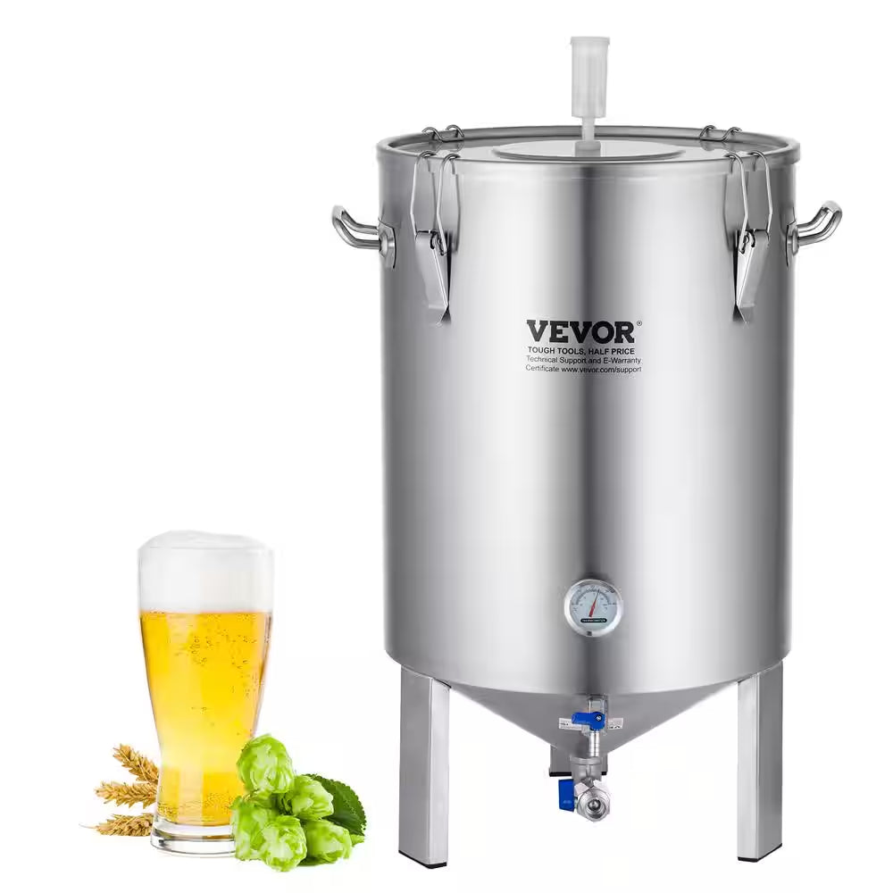 304 Stainless-Steel Kettle16 Gal. Beer Brew Fermenter Brew Bucket for Brewing Home Brewing Supplies Thermometer