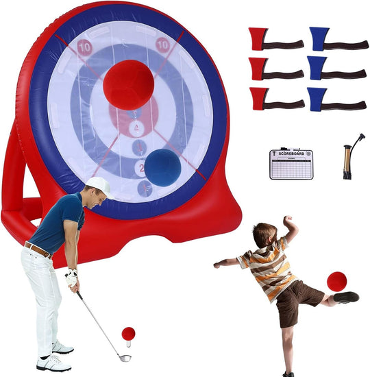 6-Foot Giant Inflatable Dartboard (Includes Air Pump), 6 Axe Darts, and 2 Soccer Balls; Large Carnival Games, Backyard Games, Giant Outdoor Games, and Inflatable Games