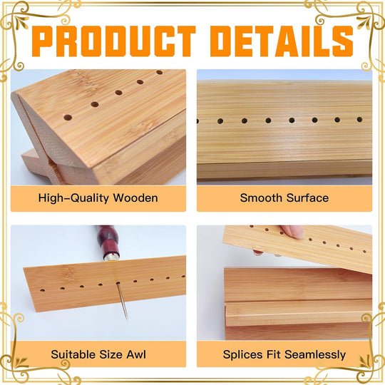 Bamboo Book Binding Cradle with 2 Awls Wood Bookbinding Punching Cradle with Piercing Guide Portable Book Binding Tools Book Binding Kits Bookbinding Supplies for Book DIY Crafts