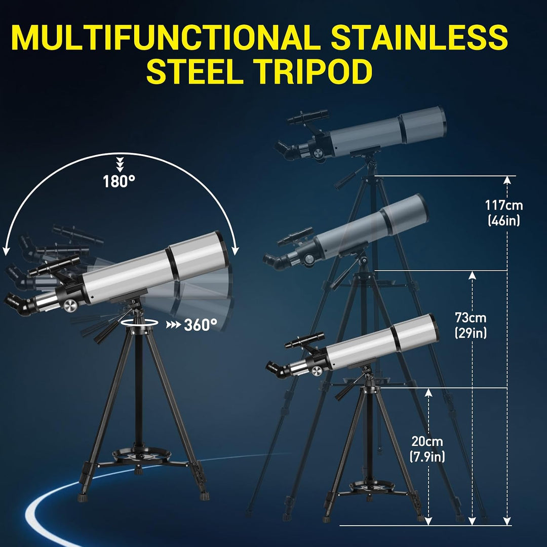 90Mm Aperture 600Mm Telescopes for Kids Adults,Portable High Powered Refractor Telescopes with 2 Eyepieces,Travel Telescope with Carry Bag,Phone Adapter, Astronomy Beginners Gift