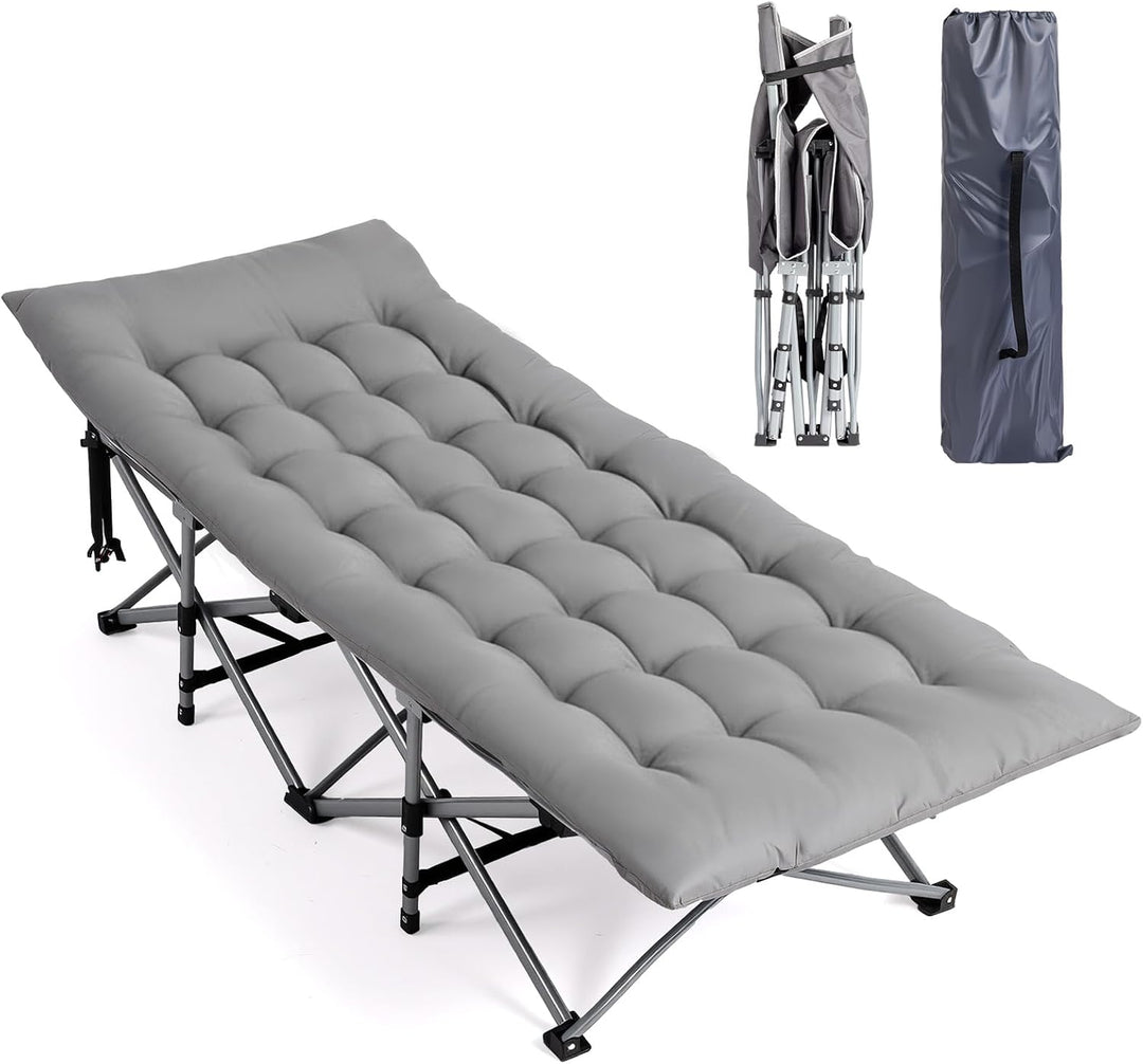 VINGLI Folding Camping Cot Bed,Camping Cots for Adults with Mattress, Foldable Cots for Sleeping with Pillow 1200D Layer Oxford for for Guest,Travel,Hiking-Grey 1P