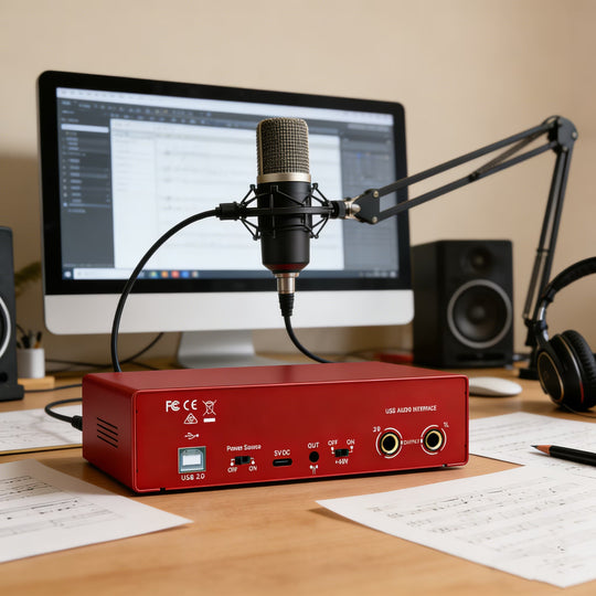 USB Audio Interface 24Bit/192Khz High-Resolution Sound Card for Music Recording, Studio, Guitar, Podcast, Streaming, Compatible with PC and Mac, Metallic Red