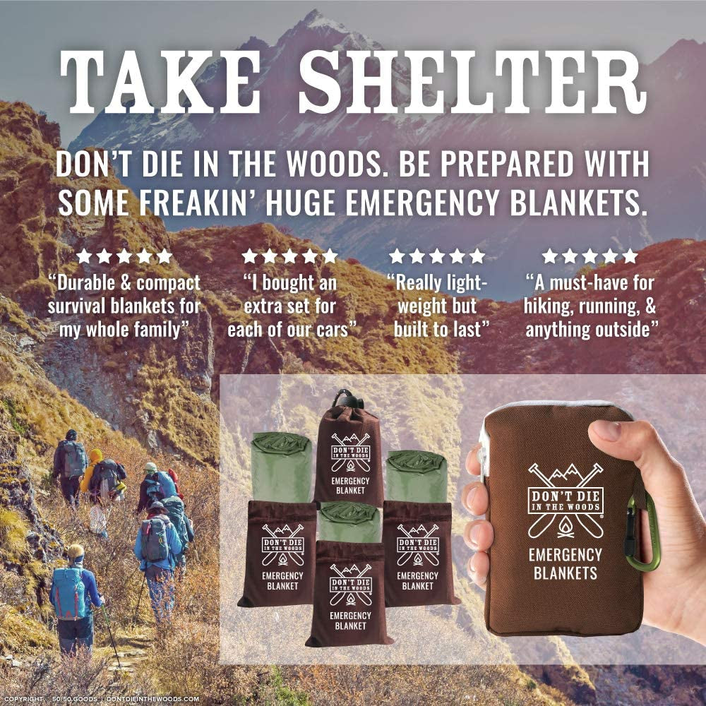 Don'T Die in the Woods - Freakin’ Huge Emergency Blankets [4-Pack] Extra Large Thermal Mylar Space Blanket - One of the Ten Essentials Outdoor Survival Gear for Hiking Camping First Aid Kit (Green)