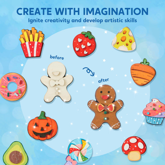 12 Pcs Food Wooden Magnets Painting Art &amp; Craft Kits for Boy Girl Aged 3+