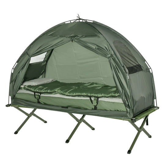 Multifunctional Folding Camping Cots for Adults, Elevated Tent with Sleeping Bag, Thick Air Mattress Pad, Portable Single Sleeping Cot Camping Bed