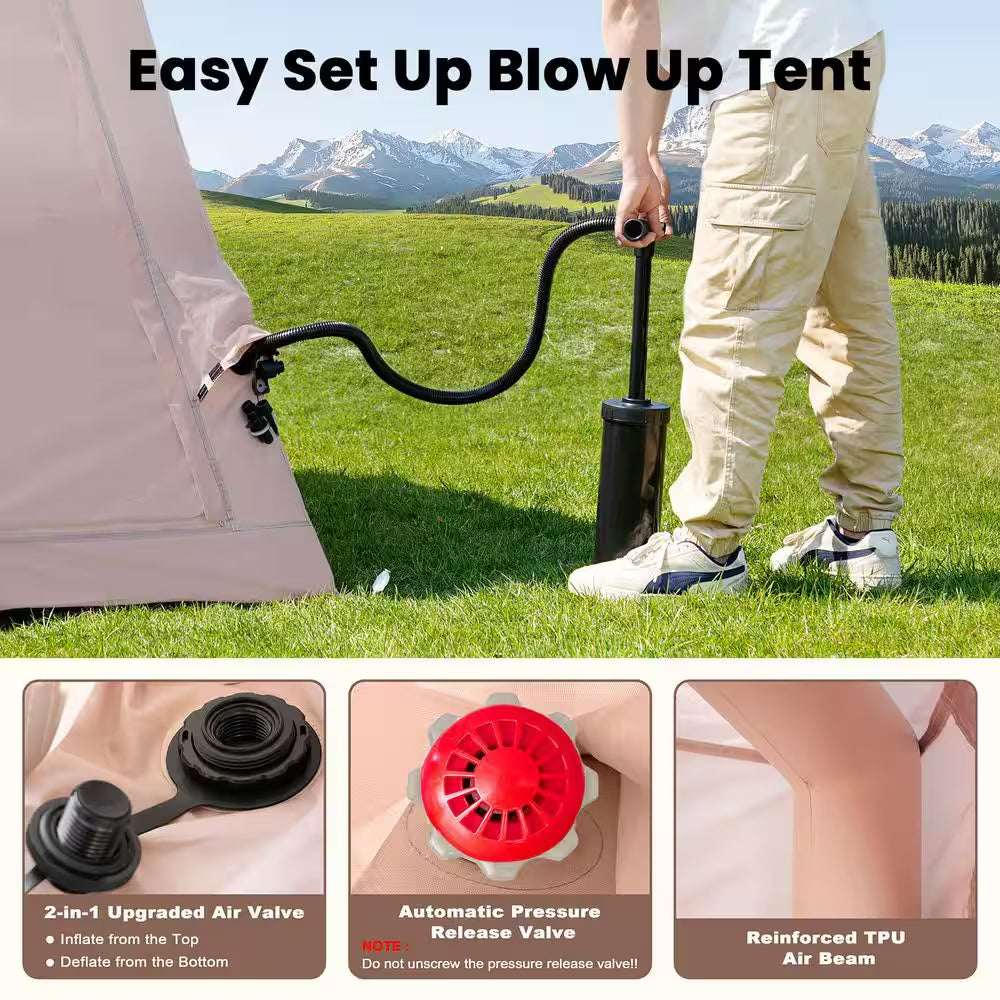Inflatable Tents for Camping 2-4 Person Blow up Tent with Hand Pump Waterproof Oxford Air Glamping Tents for Camping