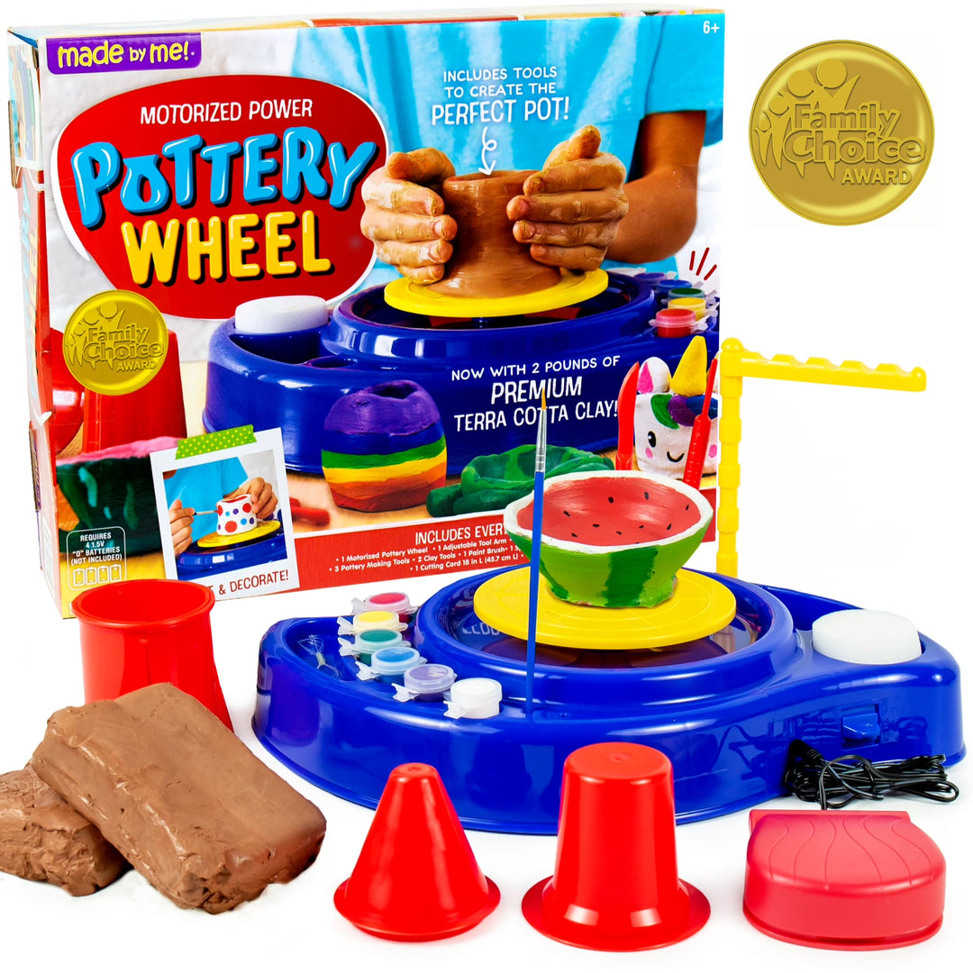 My Very Own Toy Pottery Wheel Kit with Terracotta Clay, Kids Pottery Craft Set, Ages 6+, Holiday Gift for Creative Play