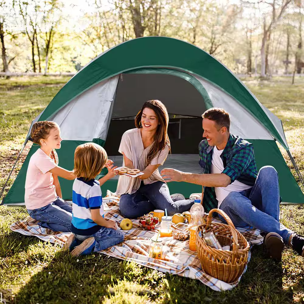Green 4-Person Camping Tents, Waterproof Windproof Tent with Rainfly Easy Set Up-Portable Dome Tents for Camping
