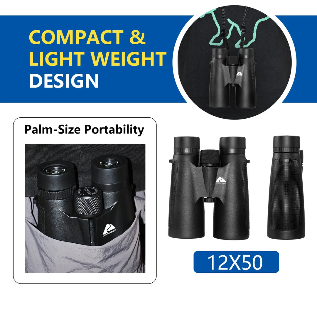 12X50 High Powered HD Binoculars for Bird Watching Hunting Stargazing Travel Cruise Ship Sports. Large View Binoculars