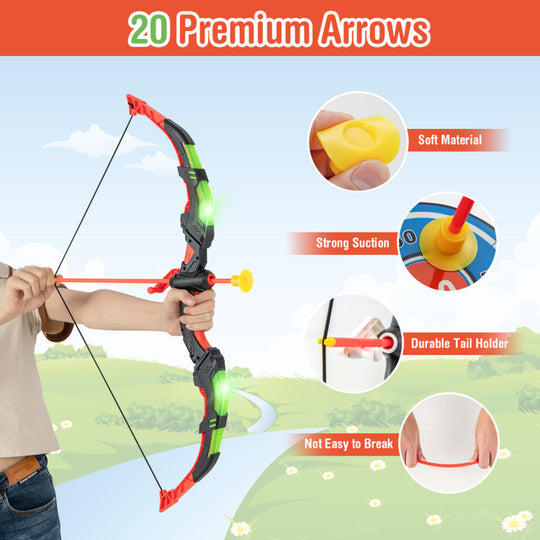 Youth Archery Bow Set with LED Light up Bow and 20 Suction Cup Arrows for Kids
