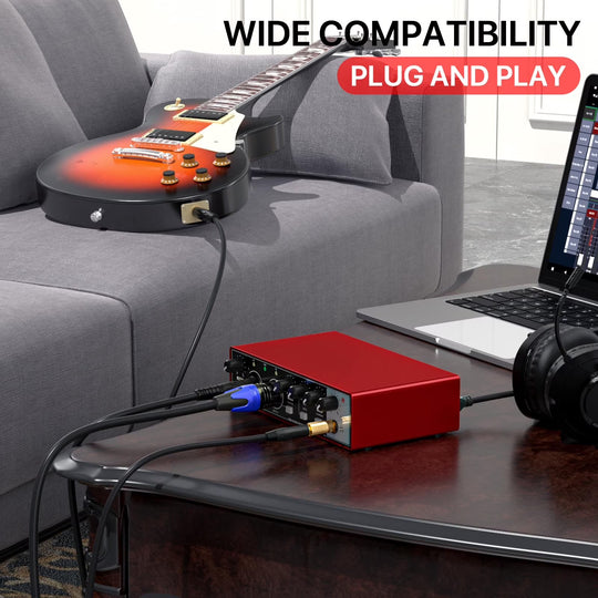 USB Audio Interface 24Bit/192Khz High-Resolution Sound Card for Music Recording, Studio, Guitar, Podcast, Streaming, Compatible with PC and Mac, Metallic Red