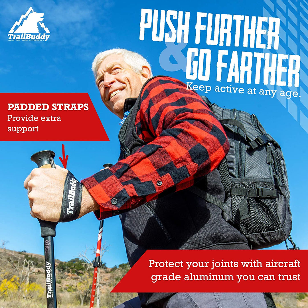 Trailbuddy Trekking Poles – Lightweight 7075 Aluminum Hiking Poles for Women, Men &amp; Seniors – Collapsible or Foldable Walking Sticks for Travel, Trails &amp; Balance