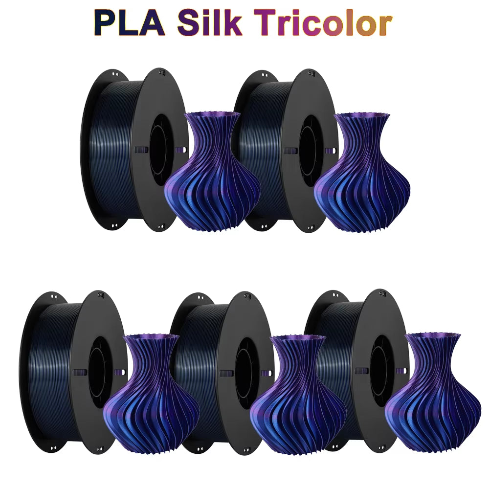 Tri-Color Dual-Color Silk Rainbow PLA Filament 1.75Mm Accuracy+/-0.03Mm 3D Printer Filament Compatible with Most FDM Printers