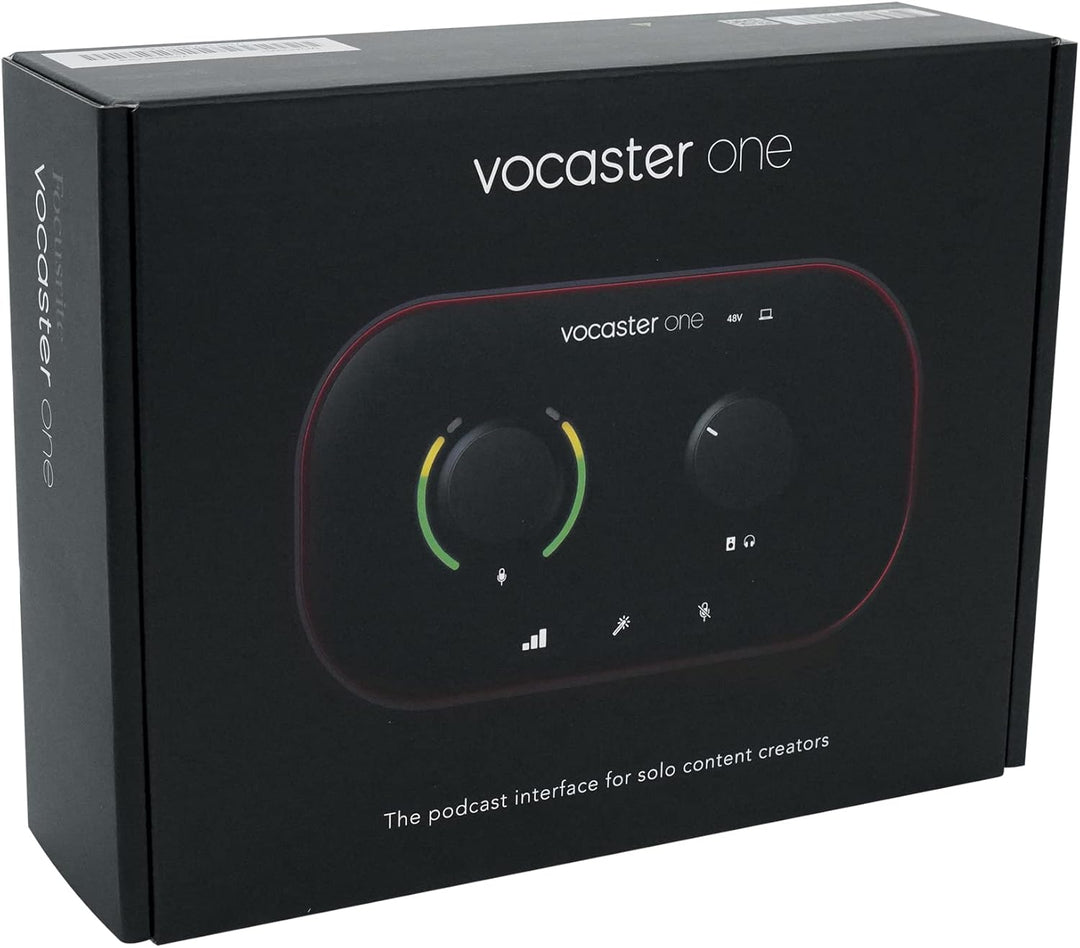 Focusrite Vocaster One — Podcasting Interface for Recording as a Solo Creator. Use Auto Gain, Enhance, and Mute for Easy Podcasting. Small, Lightweight, and Powered by Computer