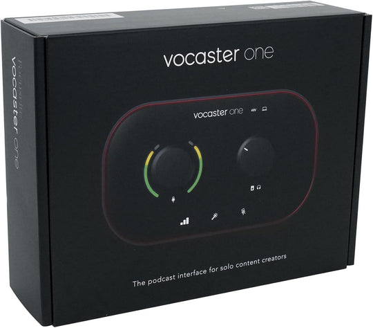 Focusrite Vocaster One — Podcasting Interface for Recording as a Solo Creator. Use Auto Gain, Enhance, and Mute for Easy Podcasting. Small, Lightweight, and Powered by Computer
