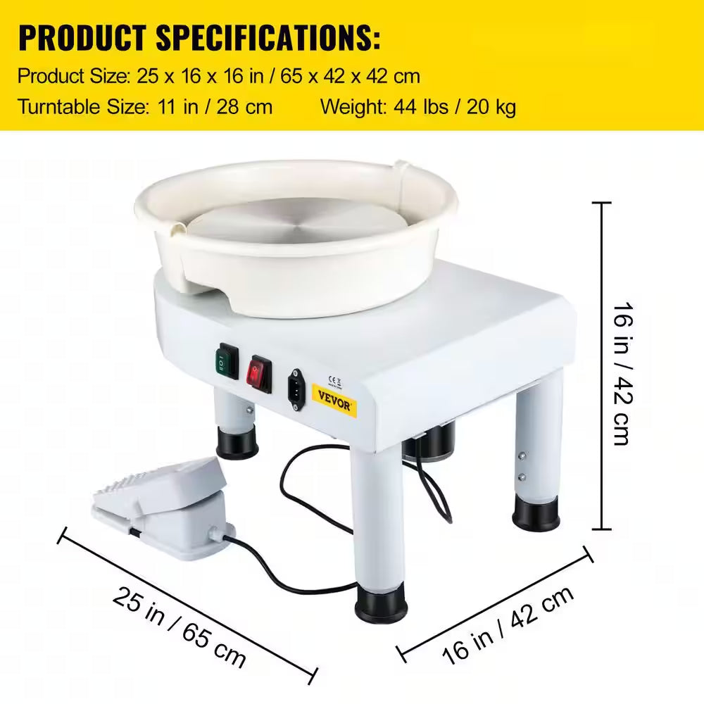Pottery Wheel 11 In. Ceramic Wheel Forming Machine Manual Adjustable 0-7.8 In. Lift Leg Sculpting Tool Accessory Kit