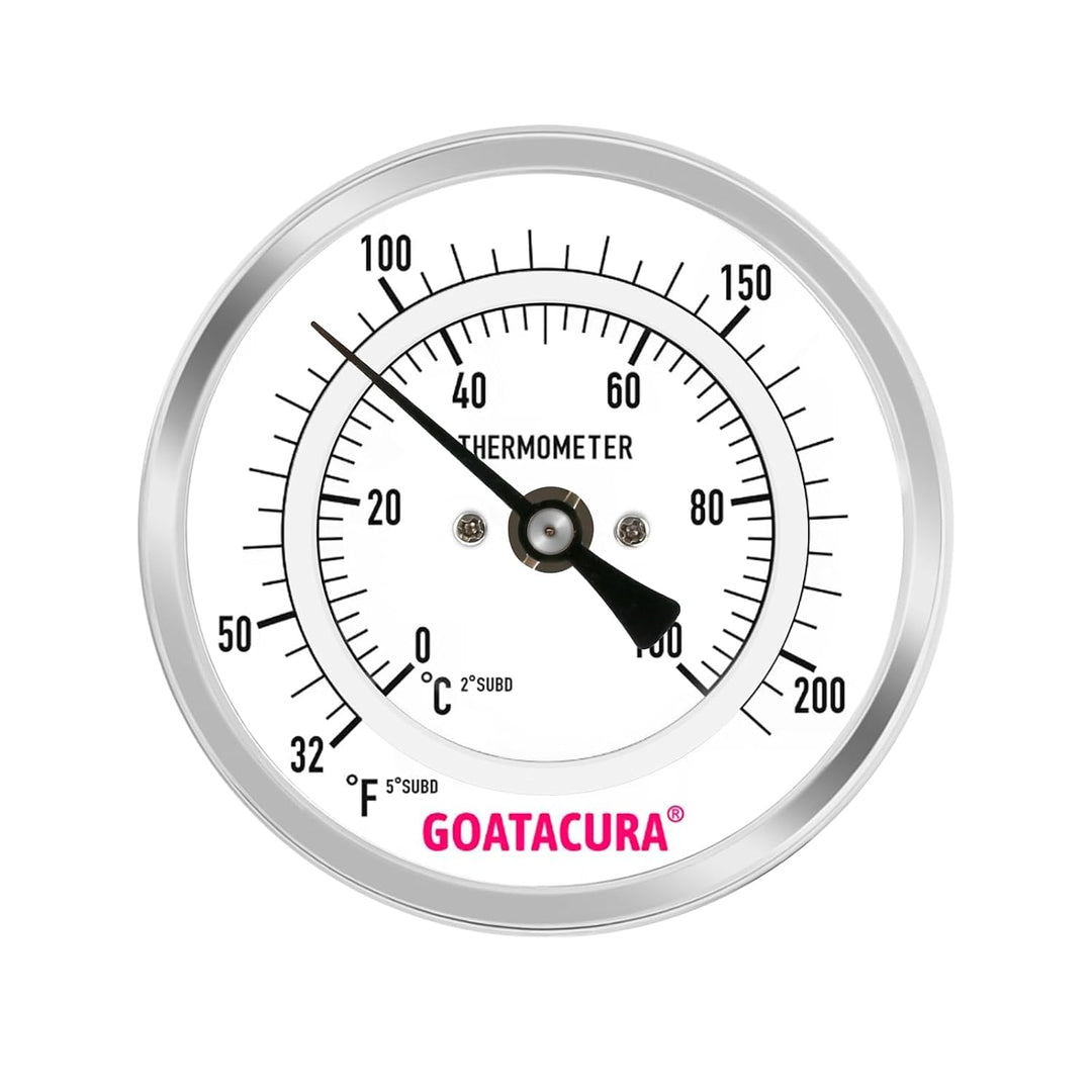 Dial Thermometer for Brewing, 304 Stainless Steel Case and Probe, 3" Dial Size, 12" Stem Length, 32-212 Deg F/0-100 Deg C, 1/2" NPT Back Mount