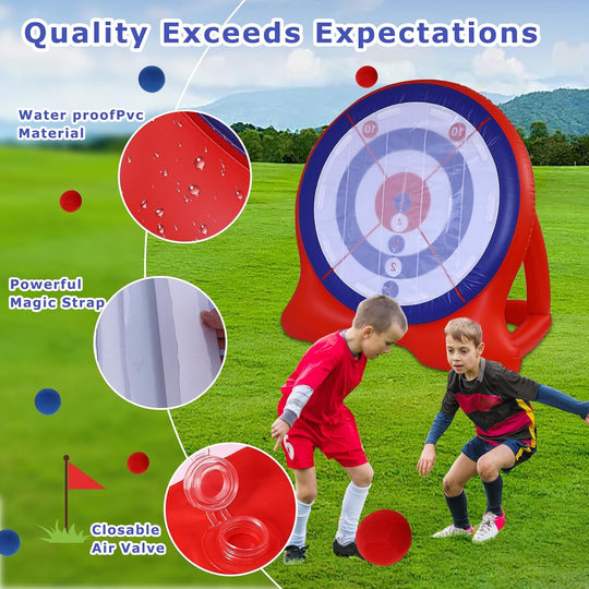 6-Foot Giant Inflatable Dartboard (Includes Air Pump), 6 Axe Darts, and 2 Soccer Balls; Large Carnival Games, Backyard Games, Giant Outdoor Games, and Inflatable Games