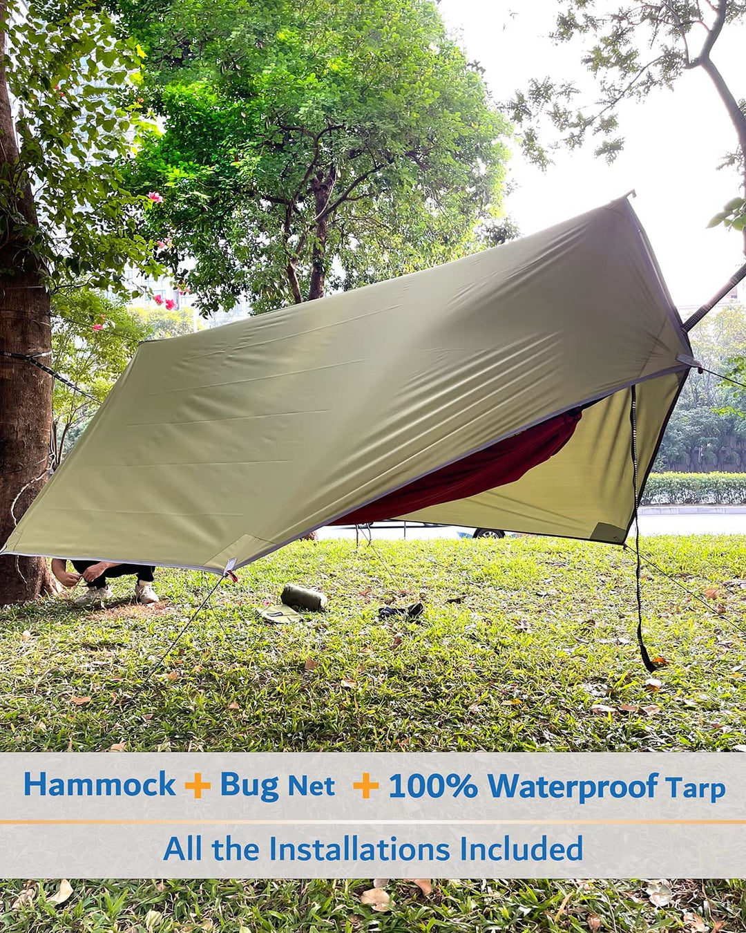 Sunyear Camping Hammock, Portable Single &amp; Double Hammock with Net, 2 Person Hammock Tent with 2 * 10Ft Straps, Best for Outdoor Hiking Survival Travel