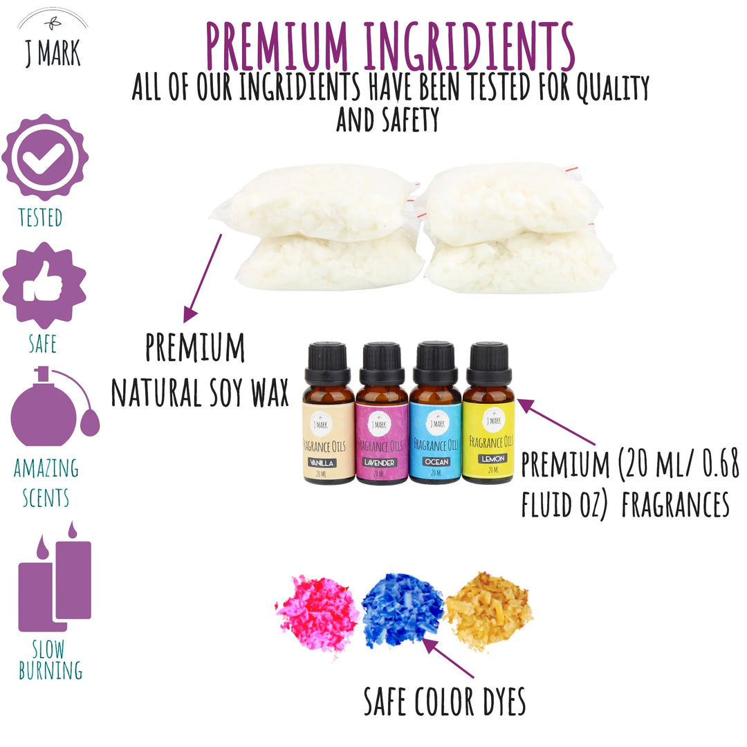 DIY Candle Making Kit for Adults ‚ 66 Pcs All Inclusive with 4 Decorative Candle Tins, 10 Tealight Candle Tins, Soy Wax, Dye, Fragrance Oils, Cotton Wicks, Melting Pot, Wick Holder ‚Äìart &amp; Crafts