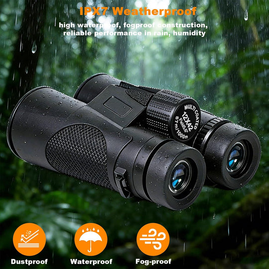 12X42 HD Binoculars for Adults High Powered with Phone Adapter Tripod | Bird Watching Binoculars Compact BAK4 Prism FMC Lens Waterproof Low Light Vision Binoculars for Cruise Ship,Hunting,Hiking