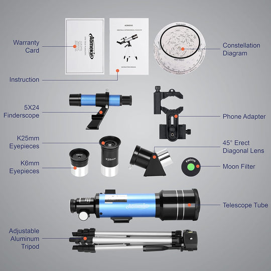 AOMEKIE 40070 Telescopes for Astronomy Beginners and Adults 70Mm Astronomical Telescopes with Adjustable Tripod K6 and K25 Eyepieces,Phone Adapter