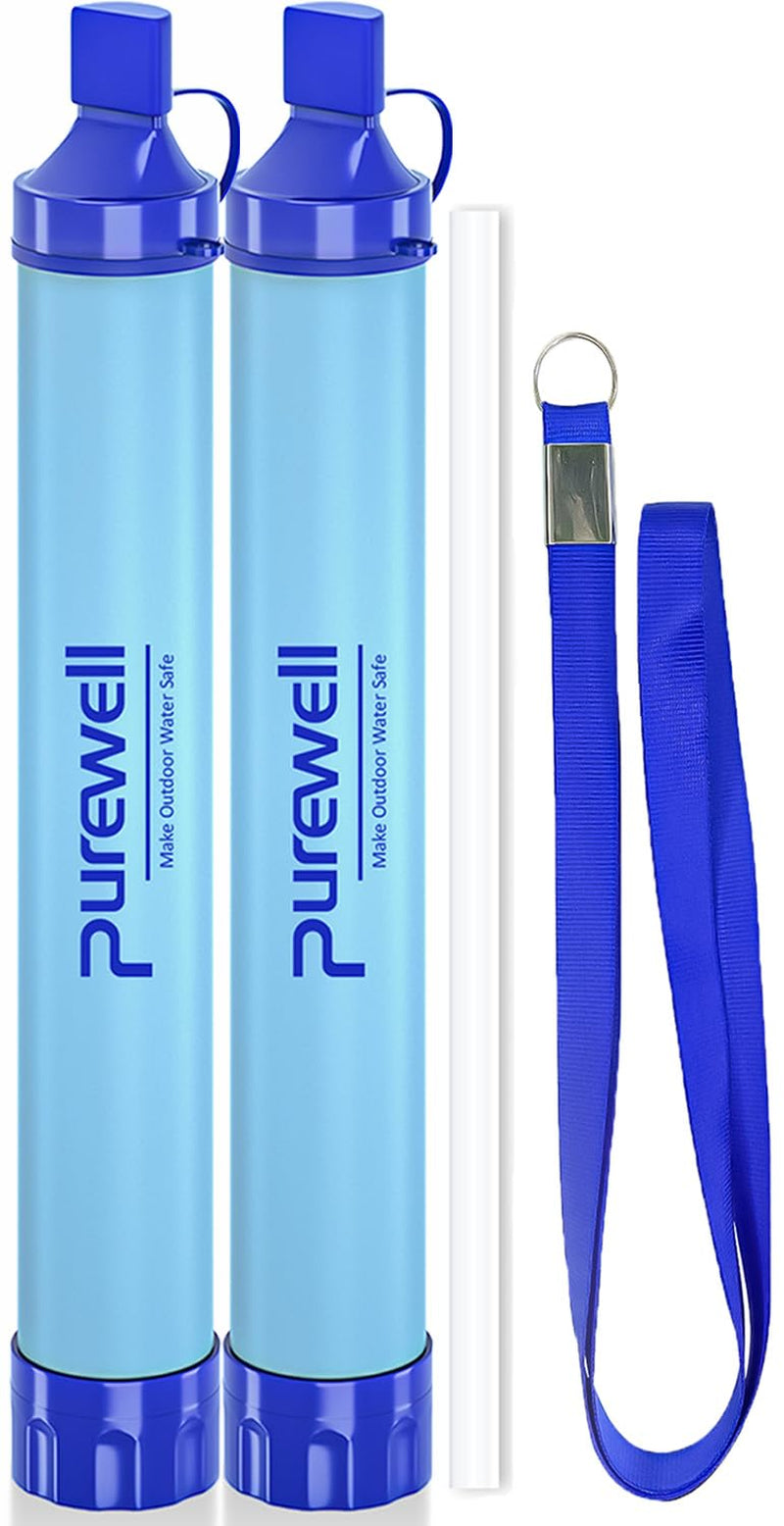 Purewell Outdoor Water Personal Water Filtration Straw Emergency Survival Gear Water Purifier for Camping Hiking Climbing Backpacking(2Pcs)