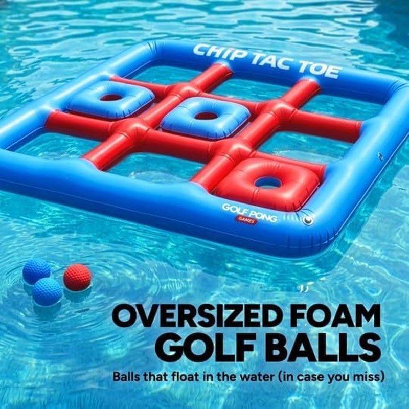 Golf Pong Chip Tac Toe Floating Pool Game - 4FT Inflatable Tic Tac Toe Pool Toy for Adults &amp; Teens, Outdoor Games, Pool Party Games, Backyard Games &amp; Yard Games (Club Included)