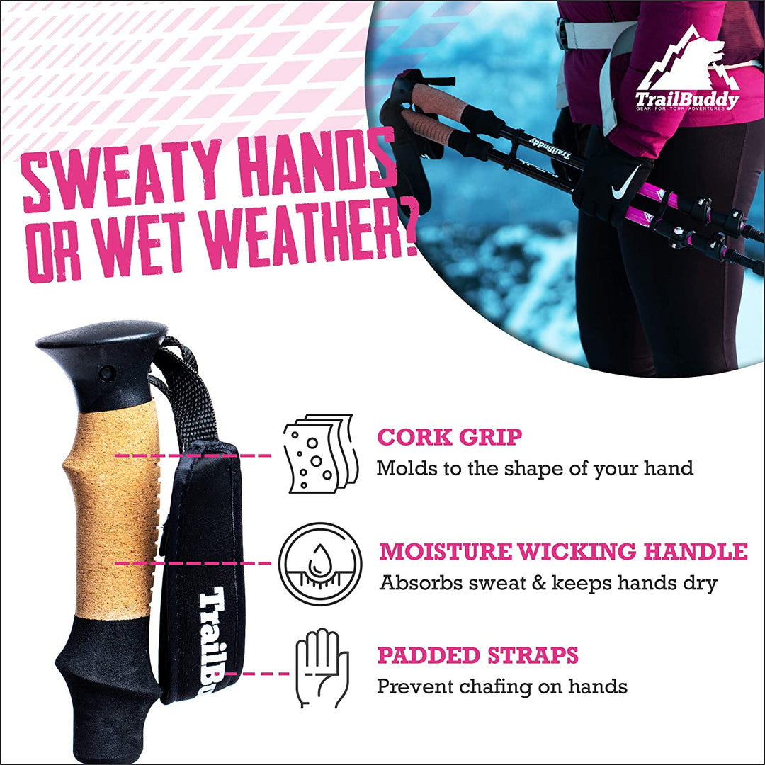 Trailbuddy Trekking Poles – Lightweight 7075 Aluminum Hiking Poles for Women, Men &amp; Seniors – Collapsible or Foldable Walking Sticks for Travel, Trails &amp; Balance