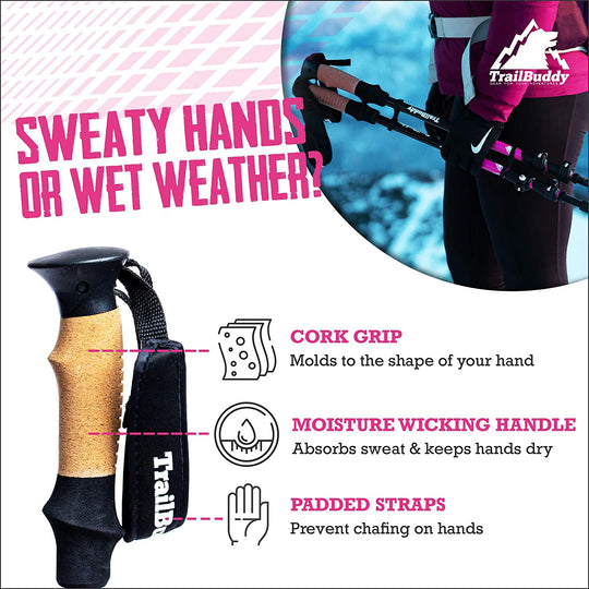 Trailbuddy Trekking Poles – Lightweight 7075 Aluminum Hiking Poles for Women, Men &amp; Seniors – Collapsible or Foldable Walking Sticks for Travel, Trails &amp; Balance