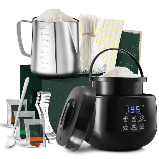 Soy Candle Making Kit - 12.4Oz Natural Soy Candle Wax for Candle Making, Electric Candle Wax Melting Pot, 900Ml Stainless Steel Pot, Cotton Wicks, Dye Blocks Etc.