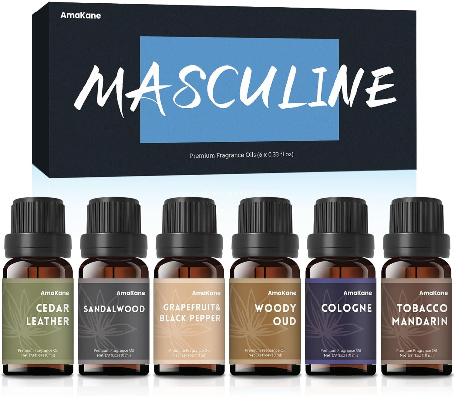 Amakane Fragrance Oils Set, Essential Oils for Diffuser, Fragrance Oil for Candle Making, Soap Making Scents, Aromatherapy Oils 6X10Ml, Masculine