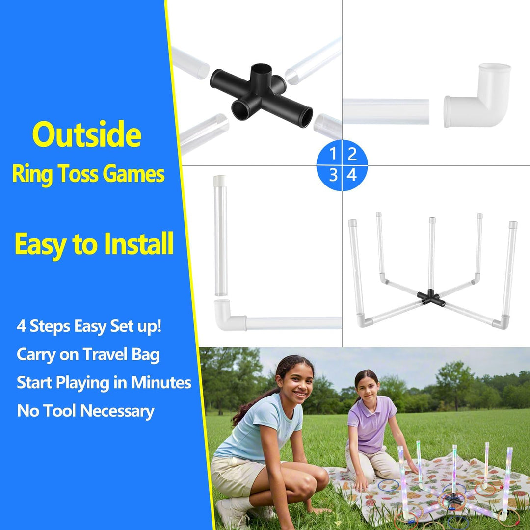 Ring Toss Outdoor Games with 16 Rings, Backyard Games Lawn Games for Adults &amp; Kids, Backyard Camping Activities, Outdoor Games for Kids, LED Ring Toss