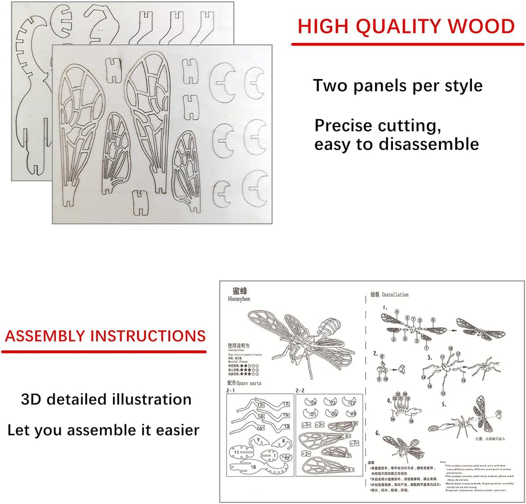 3D Wooden Insect Puzzle - 6 Piece Set Insect Animal Skeleton Assembly Model Puzzle - DIY Wooden Crafts 3D Puzzle - Wood STEM Gifts for Adults &amp; Teens Birthday Gifts Christmas