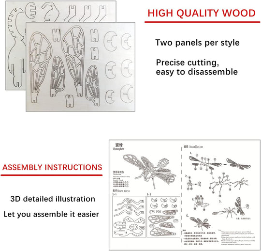 3D Wooden Insect Puzzle - 6 Piece Set Insect Animal Skeleton Assembly Model Puzzle - DIY Wooden Crafts 3D Puzzle - Wood STEM Gifts for Adults &amp; Teens Birthday Gifts Christmas
