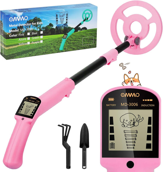 OMMO Metal Detector, Adjustable 27.5”-37.8” Metal Detector for Kids with Intuitive LCD Display, Lightweight Kids Metal Detectors with 6” Search Coil for Exploration Hiking