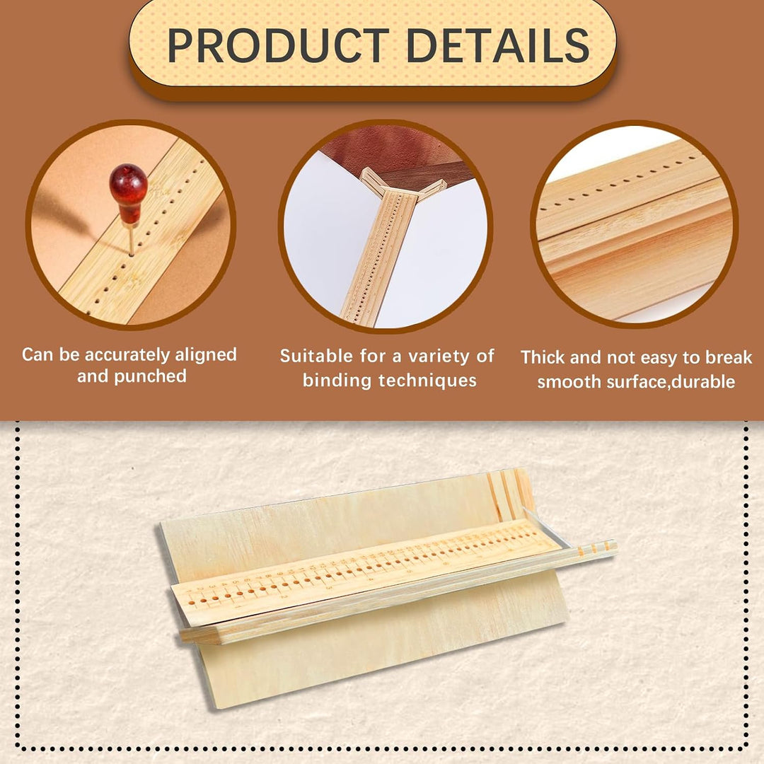 Wood Book Binding Cradle with 2 Awls Wood Bookbinding Punching Cradle with Piercing Guide Portable Book Binding Tools Book Binding Kits Bookbinding Supplies for Book DIY Crafts (Style A)