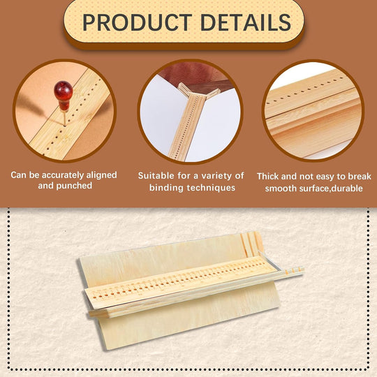 Wood Book Binding Cradle with 2 Awls Wood Bookbinding Punching Cradle with Piercing Guide Portable Book Binding Tools Book Binding Kits Bookbinding Supplies for Book DIY Crafts (Style A)