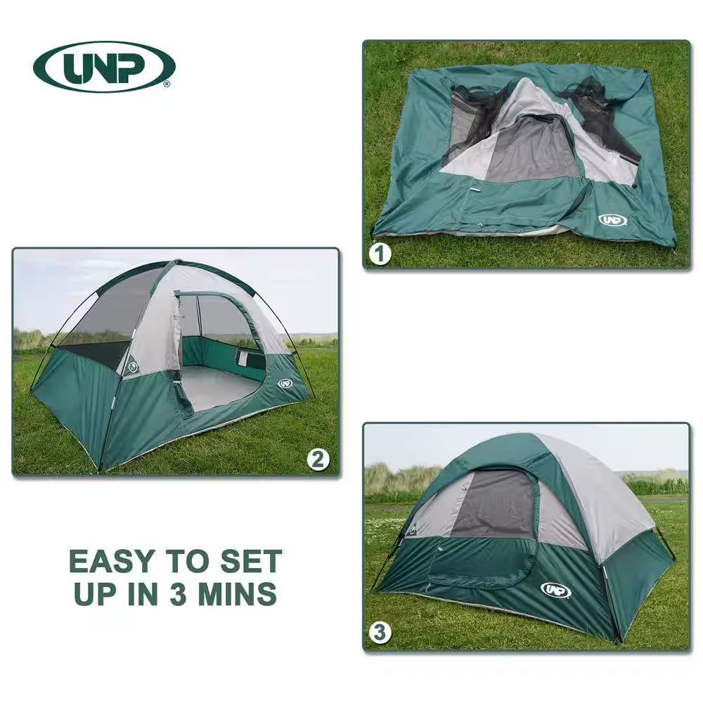 Green 4-Person Camping Tents, Waterproof Windproof Tent with Rainfly Easy Set Up-Portable Dome Tents for Camping