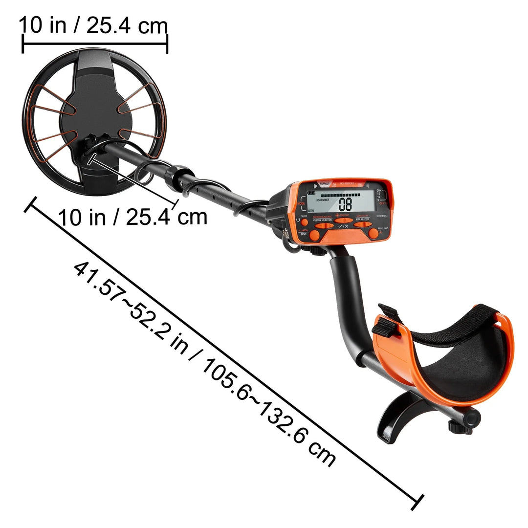 10" Metal Detector with LCD Display, 41"-52" Adjustable Stem for Kids and Adults, 7 Modes Gold Detector with IP68 Waterproof Coil, Suitable for Beaches, Backyards, Hiking