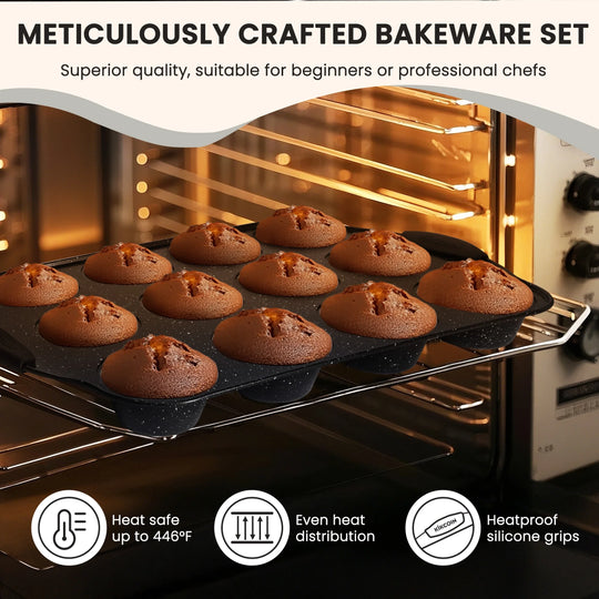 Bakeware Set, 21-Piece Baking Pans Set Carbon Steel Baking Sheet Pans for Kitchen with Silicone Handles, Nonstick Cookie Sheets