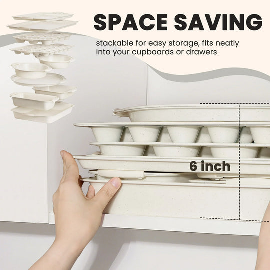 Bakeware Set, 21-Piece Baking Pans Set Kitchen Carbon Steel Baking Sheet Pans with Silicone Handles, Cookie Sheets Nonstick(Beige)