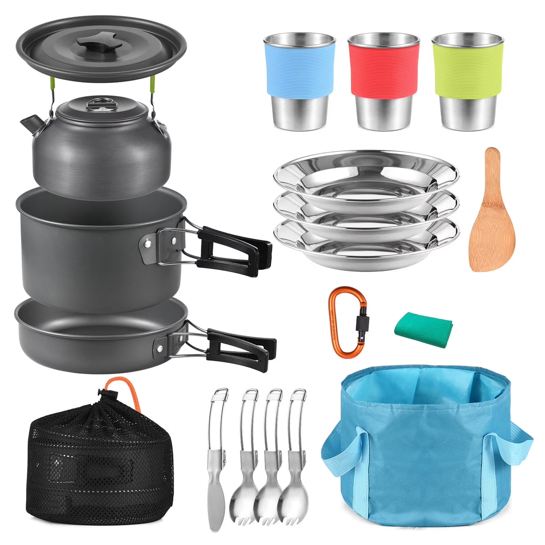 TOMSHOO 22Pcs Camping Cookware Mess Kit, Camping Pot and Pan Cooking Set Outdoor Camping Hiking Backpacking Cooking and Picnic