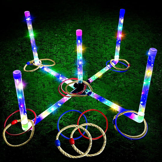 Ring Toss Outdoor Games with 16 Rings, Backyard Games Lawn Games for Adults &amp; Kids, Backyard Camping Activities, Outdoor Games for Kids, LED Ring Toss